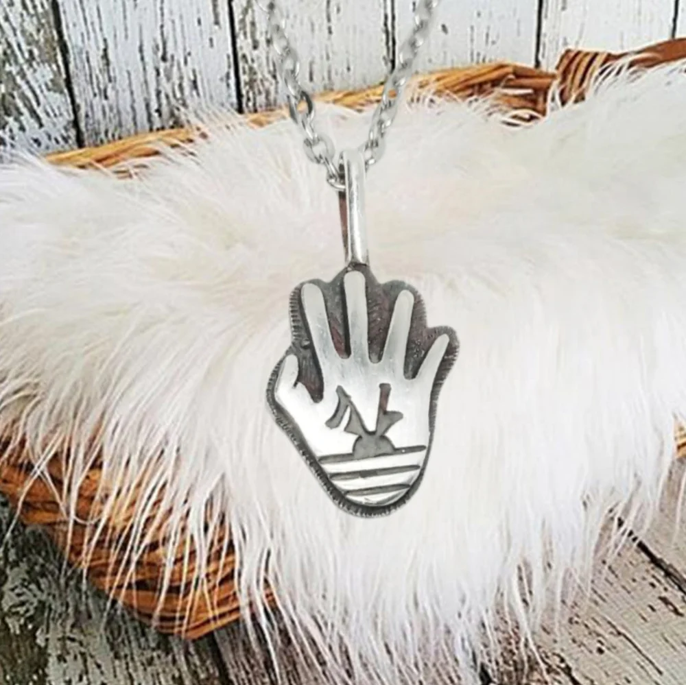 Native American Sterling Silver Hand and Stainless Steel Necklace